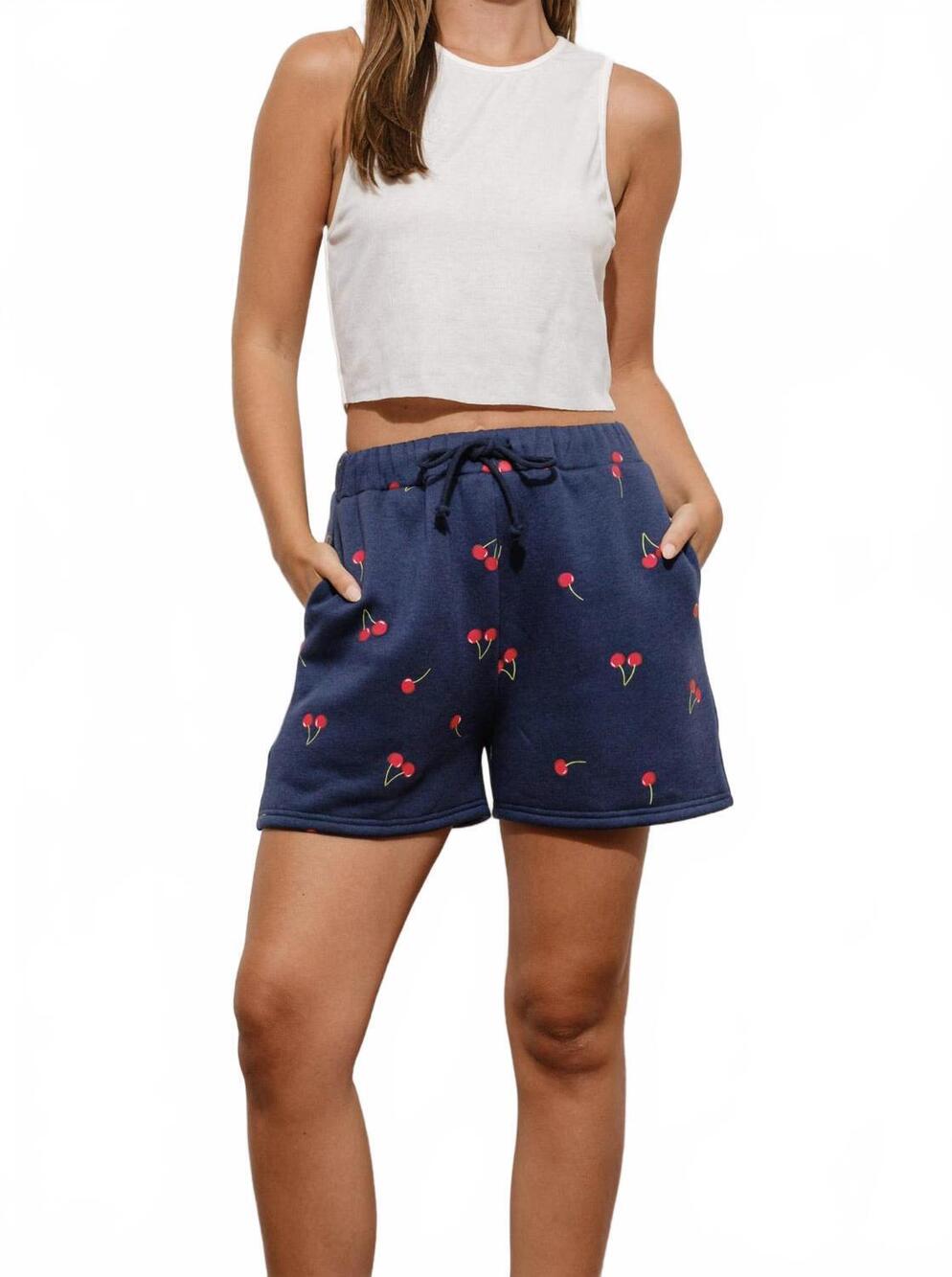 NEW PRETTY GARBAGE cherry shorts in navy